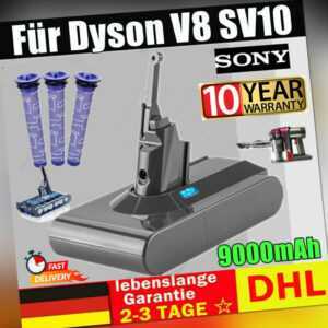 9000mAh Akku Für Dyson V8 SV10 Absolute Pro Animal 967834-02 6/8Ah SONY & Filter
