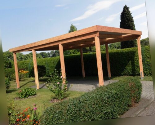 Holz Carport 4x6 m Einzelcarport Lärche inkl. Dach und Anker, ca. 410x600 cm