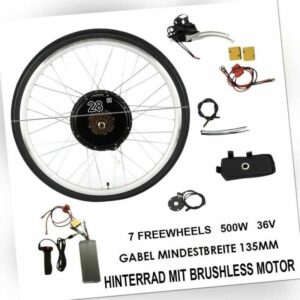28 zoll 36V 500W E Bike Umbausatz Hinterrad Elektrofahrrad e-Bike Conversion Kit