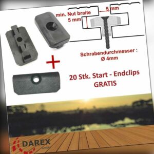 WPC Clips Befestigung Klammern Terrassendielen Montageclip 5mm+20Endclips GRATIS