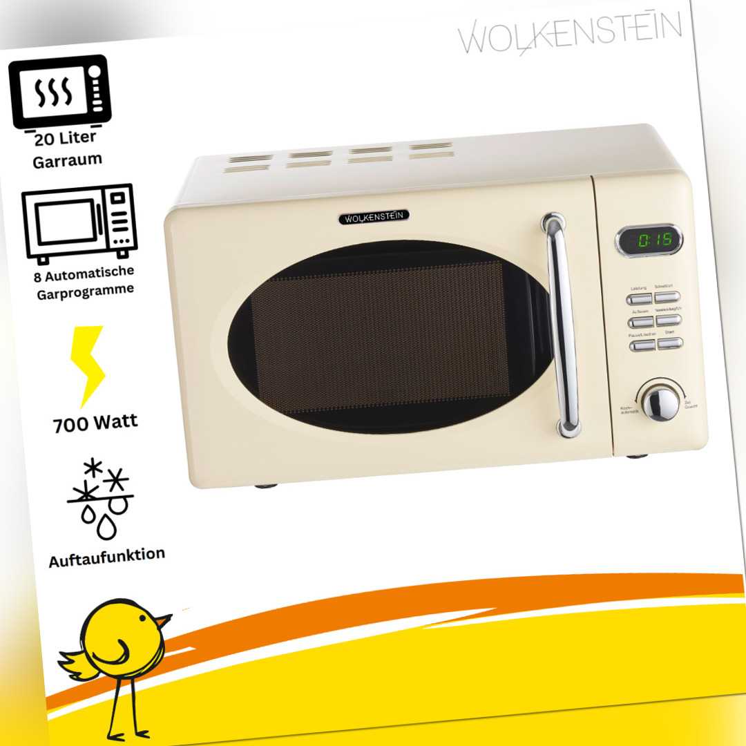WOLKENSTEIN Mikrowelle 20 Liter Retro 700 W Auftaufunktion Kochautomatik Digital