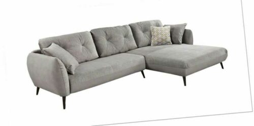 Ecksofa Eckgarnitur Couch Wohnlandschaft Sofa mit Kissen Velours Grau 318 x 187