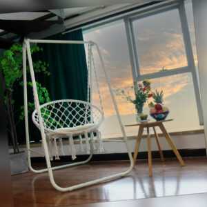 Hängesessel mit Gestell Kissen Hängeschaukel Hängestuhl Indoor & Outdoor