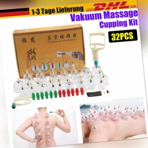 32tlg Schröpfen Gläser Set Vakuum Massage Chinesisch Rohr Cupping Schröpfset