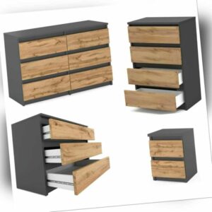 Kommode mit 2-6 Schubladen Sideboard Schubladenschrank (Grau Matt - Wotan)