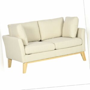 2-Sitzer Sofa Doppelsofa in Leinenoptik, Zweisitzer mit Kissen bis 150 kg Beige