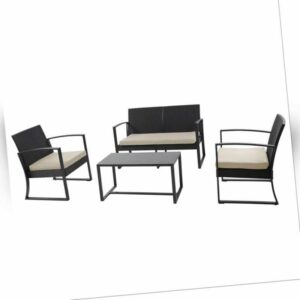 SVITA LOIS XL Polyrattan Sitzgruppe Gartenmöbelset Garnitur Tisch Sessel Schwarz