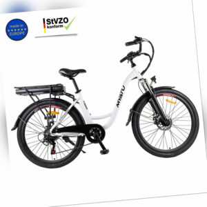 E Bike Tiefeinstieg 26 Zoll Citybike 450 Wh Damen Cityrad Elektrofahrrad weiß