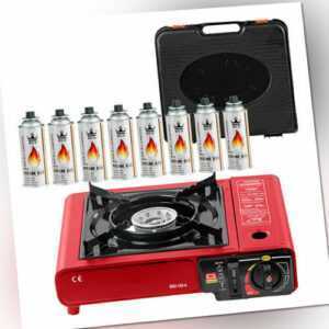 Gaskocher Campingkocher Rot Set Gasflaschen Koffer Tisch Gas Herd Notfallkocher