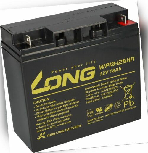 12V 18Ah 17Ah LONG WP18-12 SHR VdS Akku AGM GEL Blei Batterie Rasen Aufsitzmäher