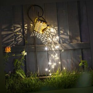 LED Solar Gießkanne mit Lichterkette 40 LEDs Gartenlampe  Gartenstecker Deko