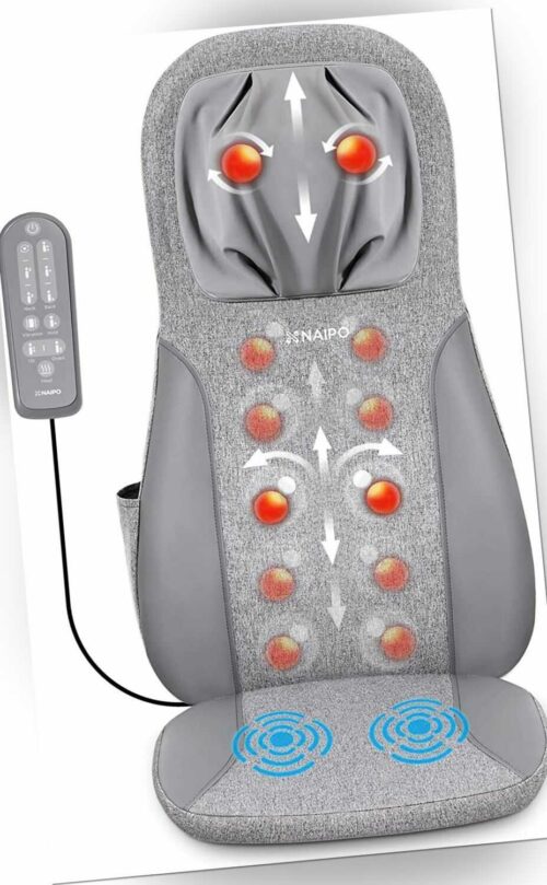 Naipo Massage Sitzauflage Massagematte Shiatsu Rückenmassagegerät Wärmefunktion