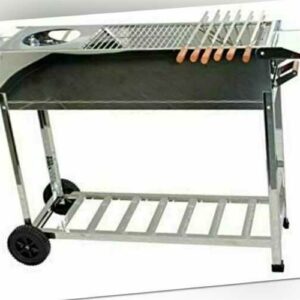 Grill BBQ Holzkohlegrill Standgrill Mangal Schaschlik 22 Spieße Grillrost Halter