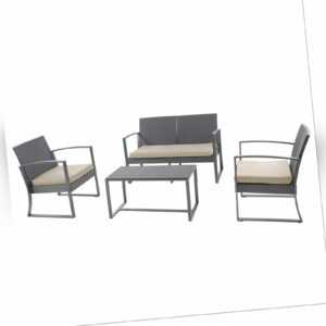 SVITA LOIS XL Sitzgruppe Rattan Gartenmöbel Polyrattan Set Tisch Sessel Grau