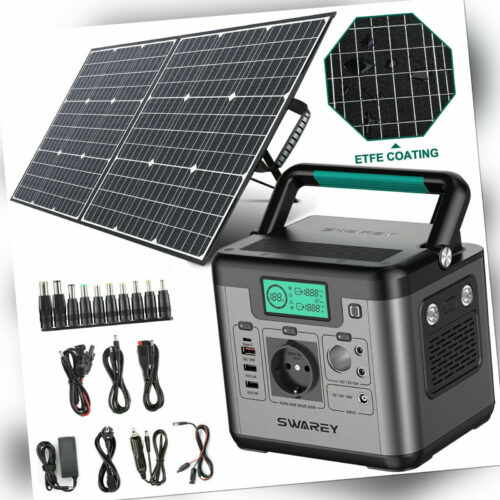 Powerstation Stromerzeuger 1000W Mobiler Stromspeicher 518Wh mit 100W Solarpanel