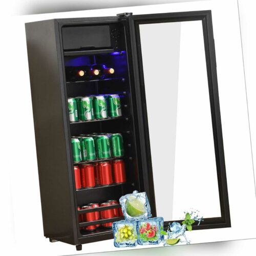 128L H110cm Glastür Kühlschrank Flaschenkühlschrank Getränkekühlschrank Schwarz