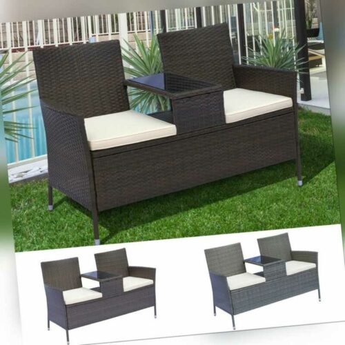 Polyrattan Gartenbank mit Tisch Gartensofa Sitzbank 2-Sitzer Grau/Braun/Schwarz