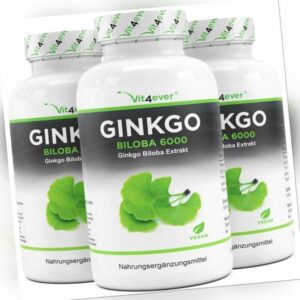 3x Ginkgo Biloba 6000mg = 1095 Tabletten (vegan) Hochdosiert -  Ginko, Gingko