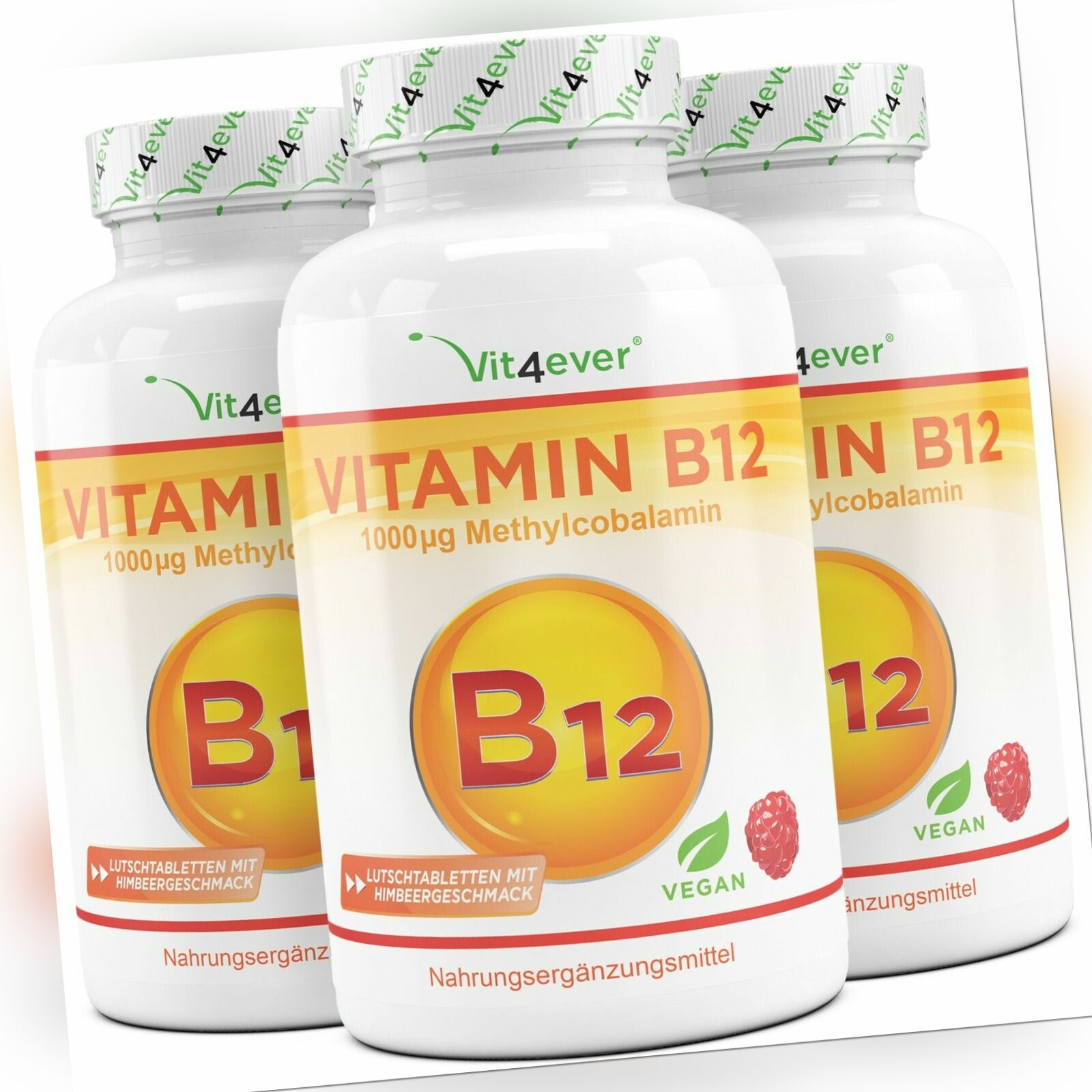 3x Vitamin B12 Methylcobalamin 1000mcg = 1095 Lutschtabletten Himbeergeschmack