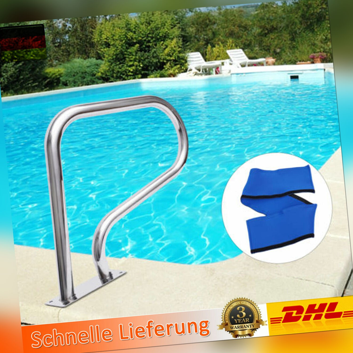 Einstiegshilfe aus Edelstahl 304 für Schwimmbecken Poolleiter Bügel Handlauf
