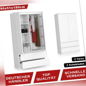 Kleiderschrank Mehrzweckschrank Hochschrank 90x51x180cm Weiß CHARYTA