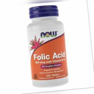 NOW FOODS Folsäure (Folsäure + Vitamin B12) 800 mcg 250 Tabletten