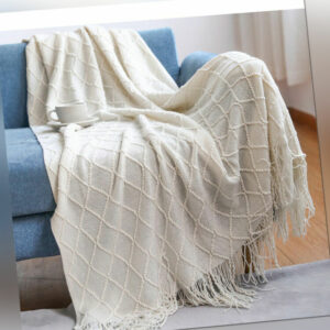 Strick Wolldecke mit Quaste Kuscheldecke Sofadecke Couchdecke