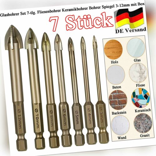 Glasbohrer Set 7-tlg. Fliesenbohrer Keramikbohrer Bohrer Spiegel 3-12mm mit Box