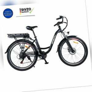 E Bike Tiefeinstieg 26 Zoll Citybike 450 Wh Damen Cityrad Elektrofahrrad schwarz