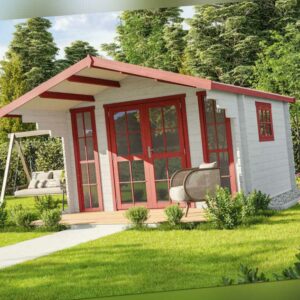 Gartenhaus Holzhaus Blockhaus Hütte 3,8x3,2m 44mm mit Fußboden Dachüberstand