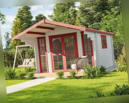 Gartenhaus Holzhaus Blockhaus Hütte 3,8x3,2m 44mm mit Fußboden Dachüberstand