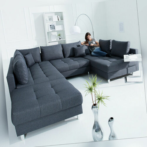 XXL Wohnlandschaft KENT 305cm anthrazit inkl.Hocker Ecksofa U-Sofa Federkern