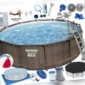 XXL SET 56709 Steel Pro Max Pool Schwimmbecken Rattanoptik Frame Pool 366x100 cm