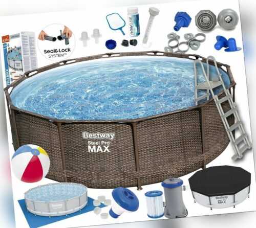 XXL SET 56709 Steel Pro Max Pool Schwimmbecken Rattanoptik Frame Pool 366x100 cm