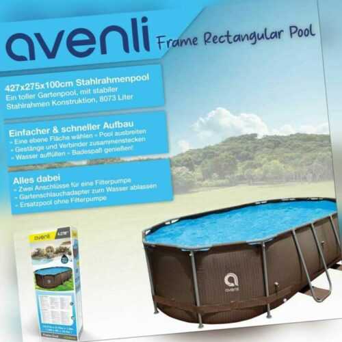 Pool Schwimmbecken Gartenpool Schwimmbecken Stahlrahmen Oval rattan 427x275x100