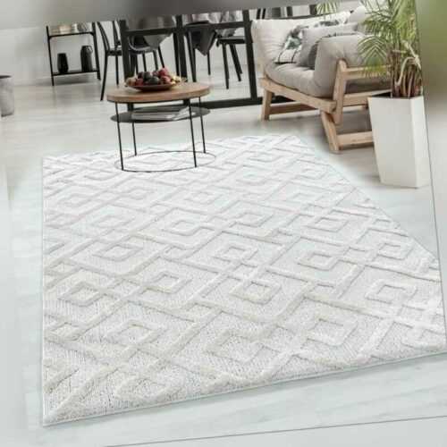 Teppich Wohnzimmer, Hoch-Tief Effekt, Creme Boho Teppich, Pflegeleicht