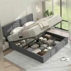 Polsterbett 140x200 cm Doppelbett hydraulisches Bett mit Bettkasten & Lattenrost