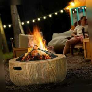 Outsunny Feuerschale Feuerstelle mit Deckel Feuerkorb mit Schürhaken für Camping