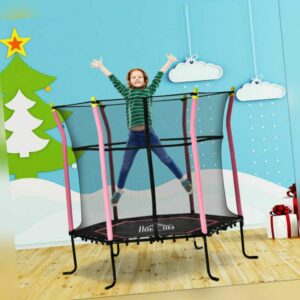 HOMCOM 5,3FT Trampolin Gartentrampolin Kinder mit Sicherheitsnetz Rosa