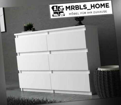 MRBLS Kommode Weiß mit 6 Schubladen Sideboard Schubladenschrank Kleiderschrank