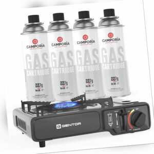 Campingkocher Camping Gaskocher Koffer Tischgrill Herd Outdoor + 4 Gaskartuschen