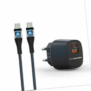 GLK 33W USB C Schnellladegerät Schwarz mit Ladekabel C SAMSUNG Huawei Xiaomi HTC