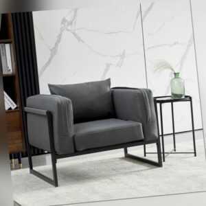 Moderne Grau Kunstleder Sofa Sessel Sofas 1-Sitzer Metall Beine Wohnzimmer