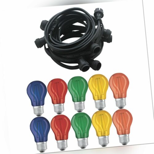 Illu Lichterkette 10m verlängerbar + 10 LED Tropfen 1,6W E27 bunt Party Garten