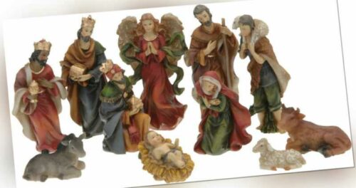 Krippen Figuren 11 teilig - Polystein 3-9 cm - Weihnachten Dekoration Zubehör