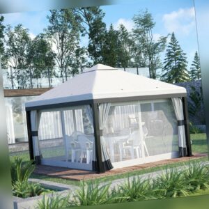 Outsunny Pavillon 3 x 3 m, Gartenzelt mit Netzseiten, Festzelt mit UV-schutz