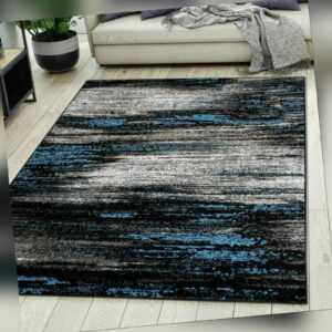 Teppich Wohnzimmer Modern Design Grau Blau Kurzflor S - XXL und Mehr NEU