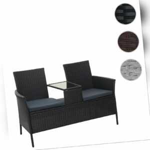 Poly-Rattan Sitzbank mit Tisch HWC-E24, Gartenmöbel Balkonset Sitzgruppe, 132cm