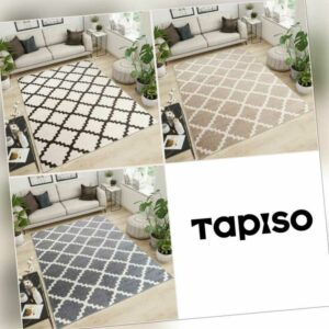 Designer Teppich Modern Kurzflor Wohnzimmer Beige Grau Geometrisches Muster