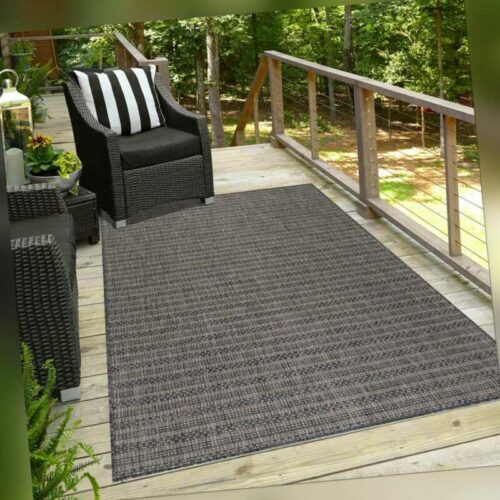 In & Outdoor Teppich Sisal Optik Wasserfest Terasse Küche  Boho Design Schwarz